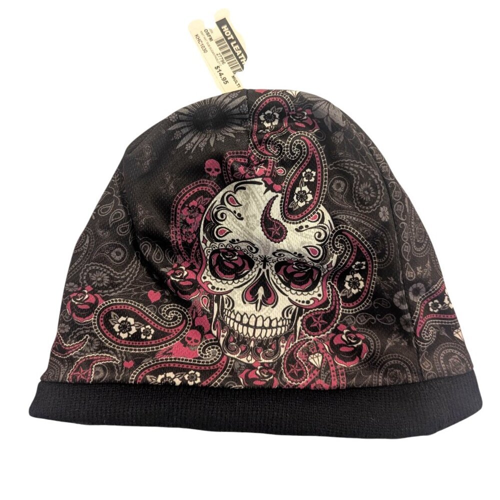NWT - Hot Leather's Women's Skull Beanie - Pink and Black - One Size Fits Most